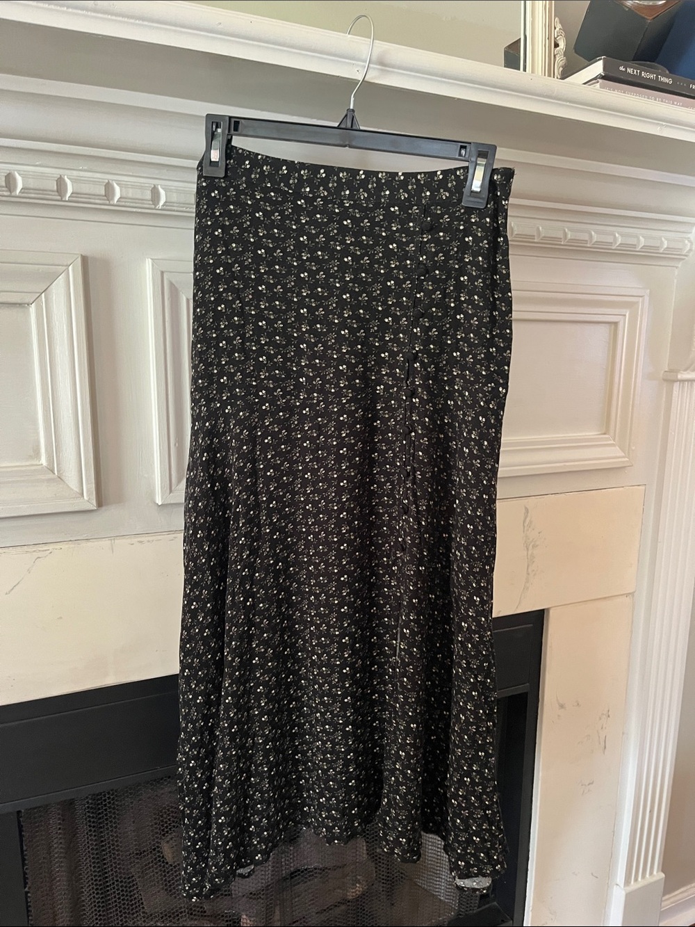 AE Black Floral Midi Skirt